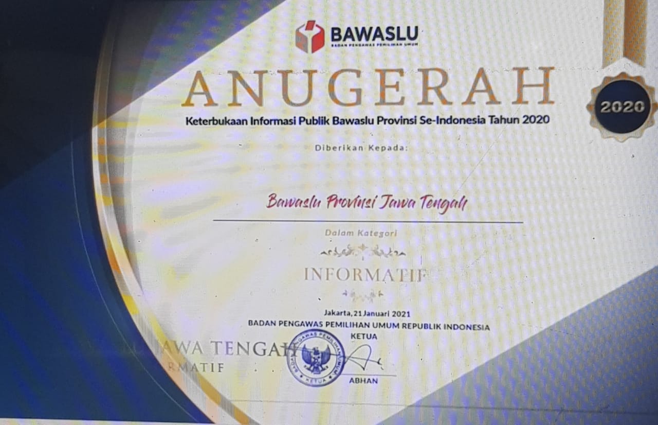 Bawaslu Jateng Raih Predikat Informatif dari Bawaslu RI