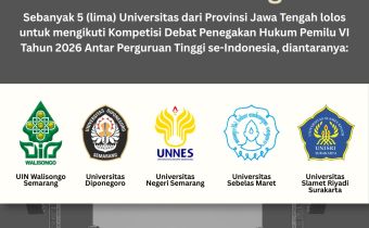 Bawaslu Provinsi Jawa Tengah mengapresiasi capaian lima perguruan tinggi asal Jawa Tengah yang berhasil lolos Tahapan Eliminasi Kompetisi Debat Penegakan Hukum Pemilu VI Antar Perguruan Tinggi Tahun 2026
